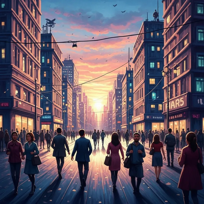 Fantastical Cityscape at Sunset - Vibrant Urban Fantasy