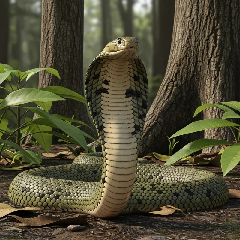 Realistic Cobra Illustration in Asian Rainforest