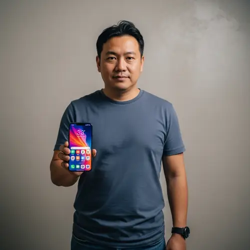 Diverse Scene: Casual Asian Man with Smartphone