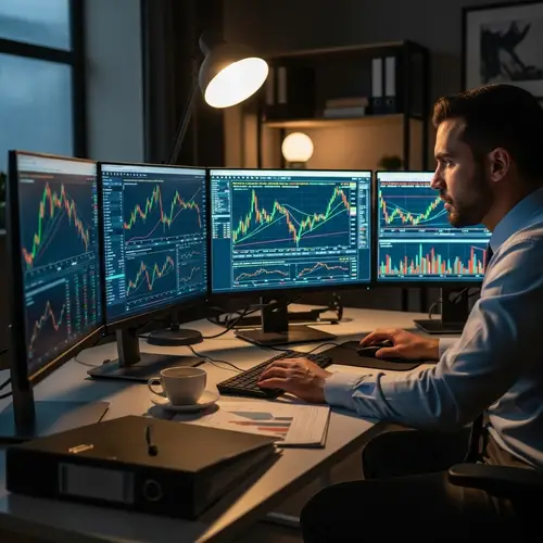 Hispanic Stock Market Professional in Modern Office | Financial Graphs