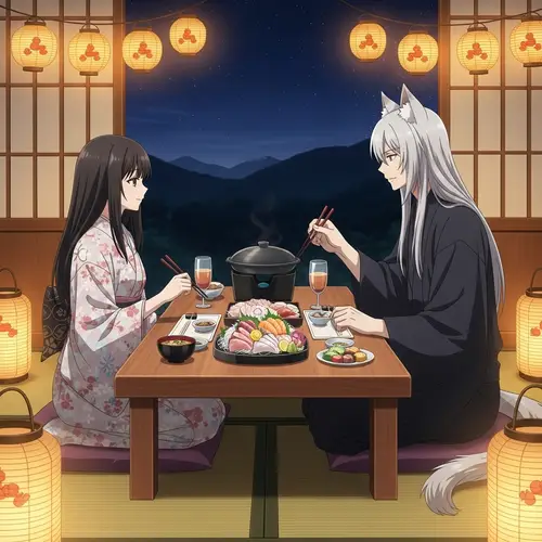 Romantic Dinner with Female Character with Bangs and Male Character with Cat Ears