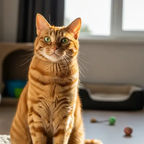 Beautiful Orange Cat Sitting Comfortably | Cozy Home Environment