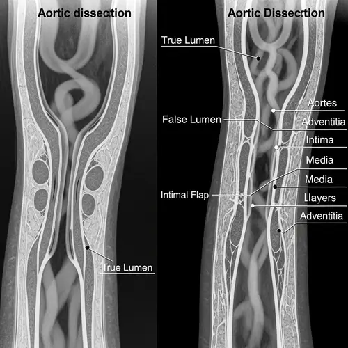 Aortic Dissection Radiology: Detailed Cross-Sectional View