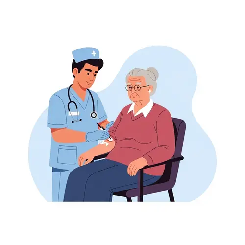 Hispanic Male Nurse Treating Wound on Elderly Caucasian Woman