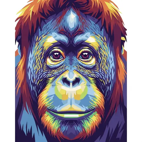 Orangutan Face in WPAP Art Style - Geometric and Colorful Portrait