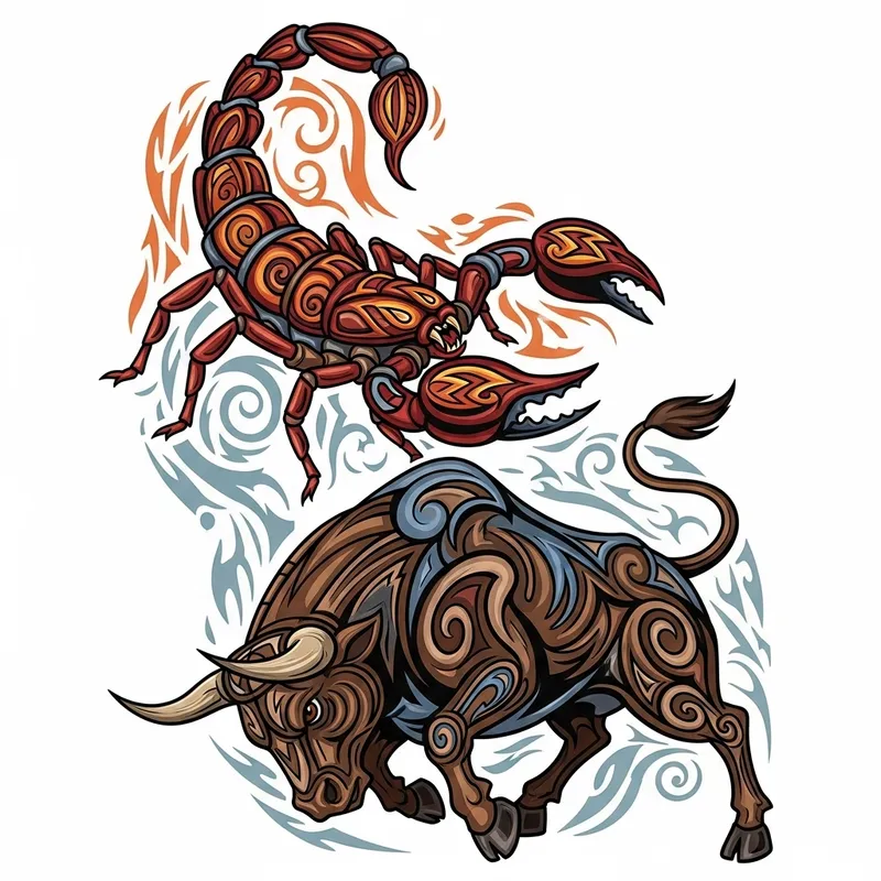 Dynamic Tribal Tattoo: Scorpion & Bull Design