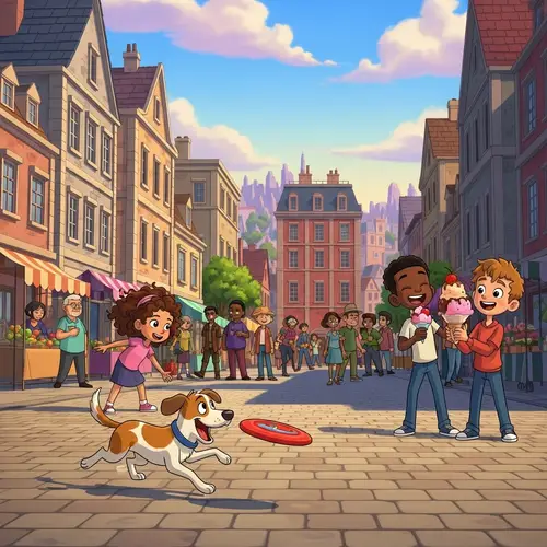 Cartoon Town Square Animation - Lively Scene with Diverse Characters