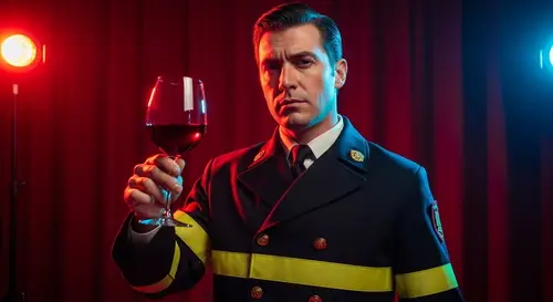 Charismatic Fireman with Red Wine - Political Satire