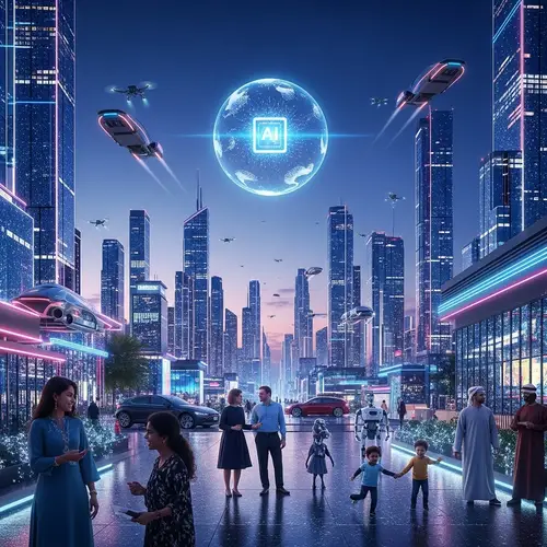 Futuristic Cityscape with AI Core - Sci-Fi Skyline