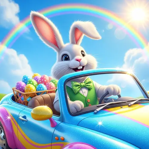 Easter Bunny Driving Colorful Car | Fun Easter Image