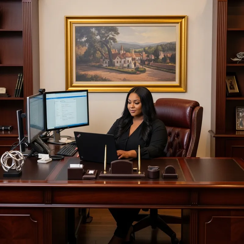 Elegant Plus-Size African American Woman in Luxurious Office Elegant Plus-Size African American Woman in Luxurious Office