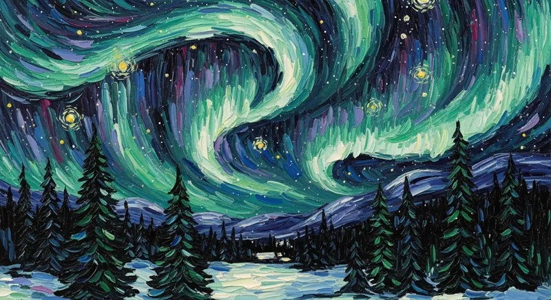 Aurora Borealis in Post-Impressionism Style Aurora Borealis in Post-Impressionism Style