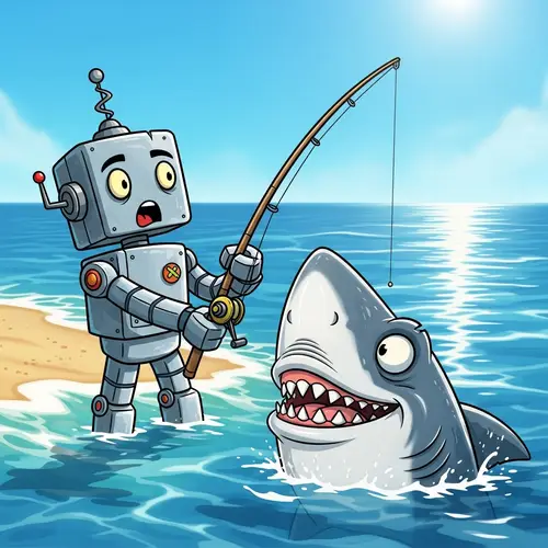 Cartoonish Robot Fishing at Ocean | Fun Surprise