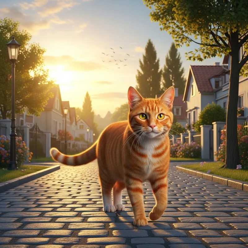 Peaceful Red Cat in Charming Neighborhood Scene