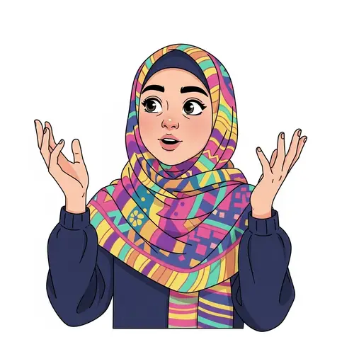 Young Middle-Eastern Girl Wearing Colorful Hijab in Conversation