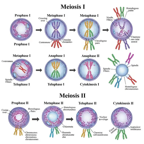 Stepwise Guide to Meiosis I & II | Educational Biology Illustration