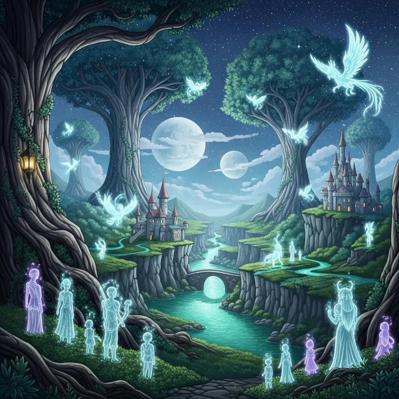 Enchanting Magic World Art | Silver Trees & Luminescent Creatures