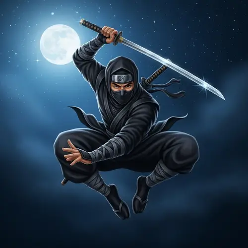 Skilled Ninja in Action | Stealthy Midnight Leap