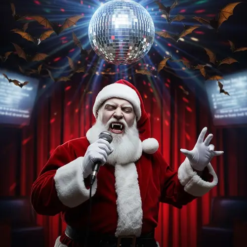 Vampire Santa Karaoke: Gleaming Disco Lights & Flying Bats