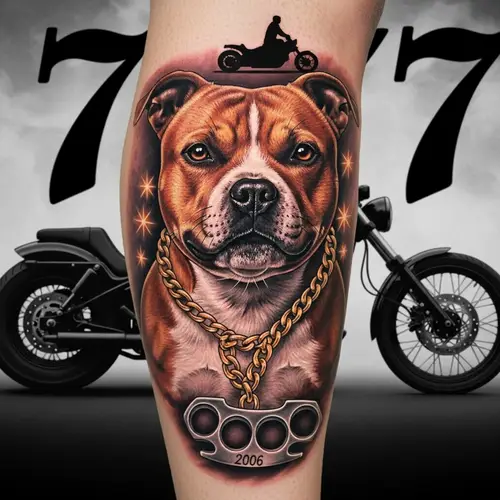 Staffordshire Bull Terrier Tattoo Design with Motorcycle Theme