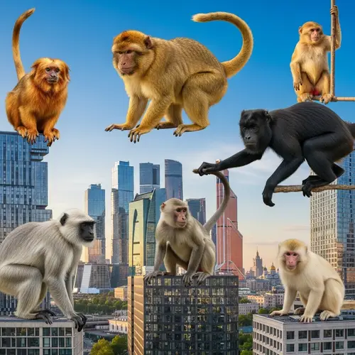 Monkeys Exploring Moscow Cityscape in Summer
