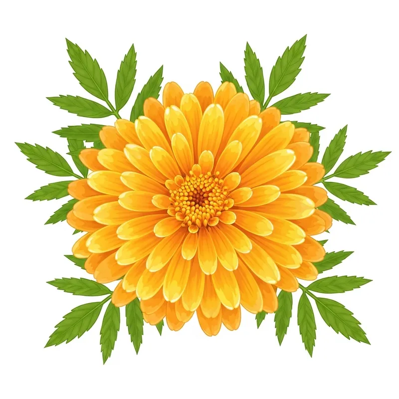 Detailed Marigold Clipart: High-Quality Yellow-Orange Flower Illustration
