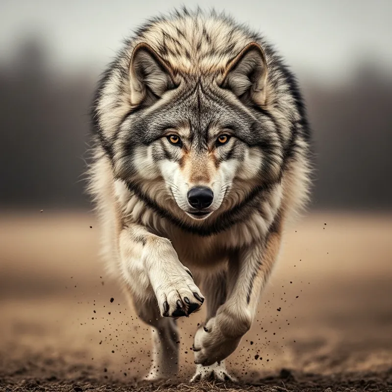 Shaggy Wolf Running on Two Legs Like a Human Shaggy Wolf Running on Two Legs Like a Human