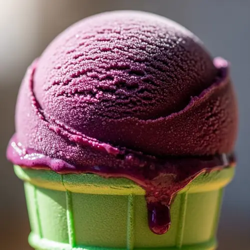 Delicious Acai-Flavored Ice Cream on Cone | Frozen Dessert Treat