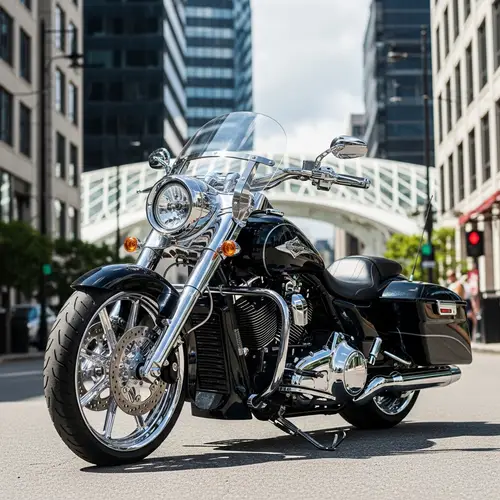 Luxurious High-End Motorcycle in Urban Landscape | Brand Name