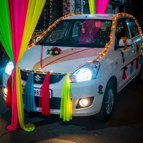Festive Hyundai Aura Car Decoration for Navratri