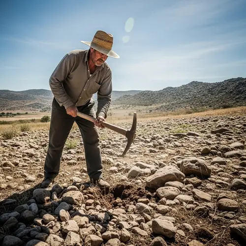 Hispanic Peasant Working in Stone-Field | Agriculture Scene