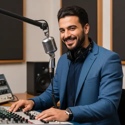 Middle-Eastern Radio Broadcaster in Traditional Radio Booth