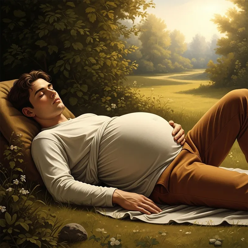 Renaissance Serene Boy with Pregnancy Glow in Tranquil Setting
