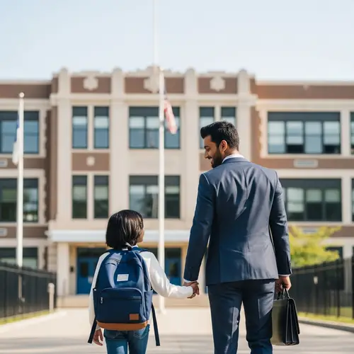 South Asian Father and Child Walking to School
