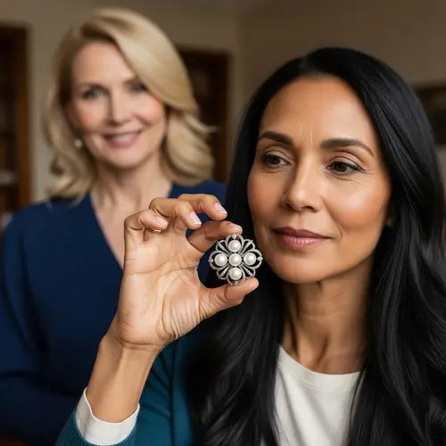 Elegant Women Showcasing Pearl Brooch
