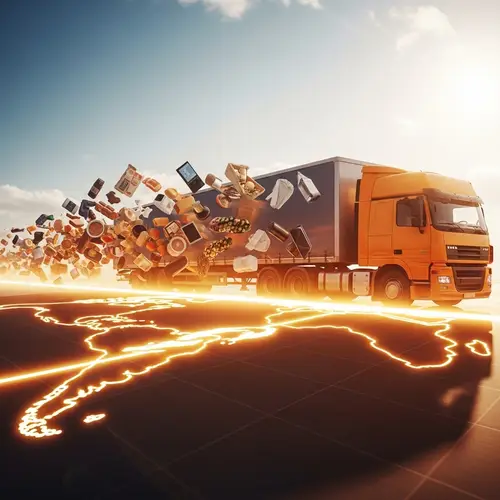Dynamic Global Distribution: Semi-Truck Crossing Equator with Unbranded Goods