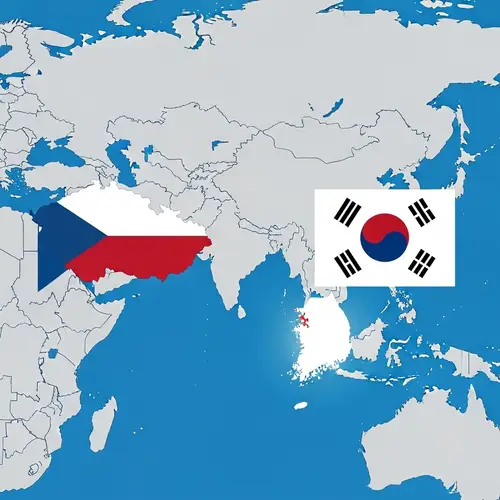 Czechia and South Korea: Prominent Countries World Map Illustration