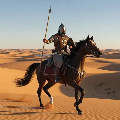 Muslim Warrior Riding Horse in Desert - Jahiliyyah & Islamic Eras