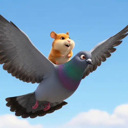 Exciting Hamster Riding Pigeon Pixar Style