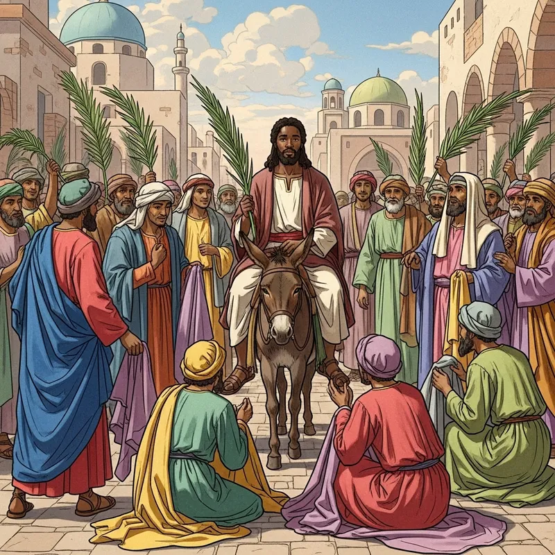 Palm Sunday Image: Black Jesus Riding on Donkey