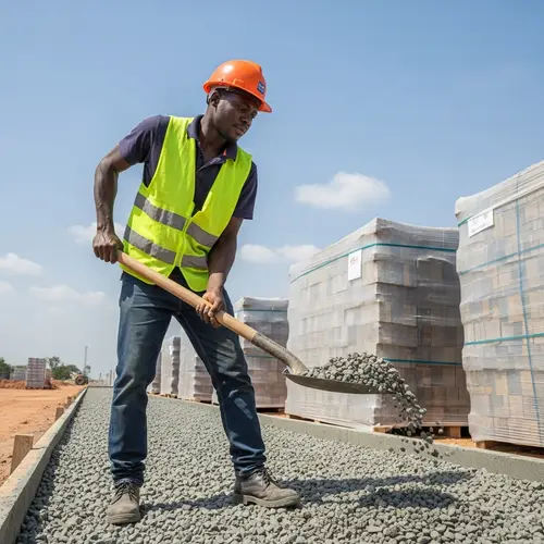 Black Male Construction Worker Building Road in Nigeria