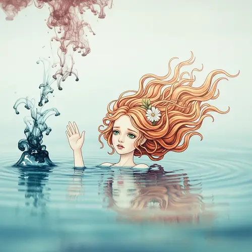 Surreal Watercolor Paper Doll Sinking Image