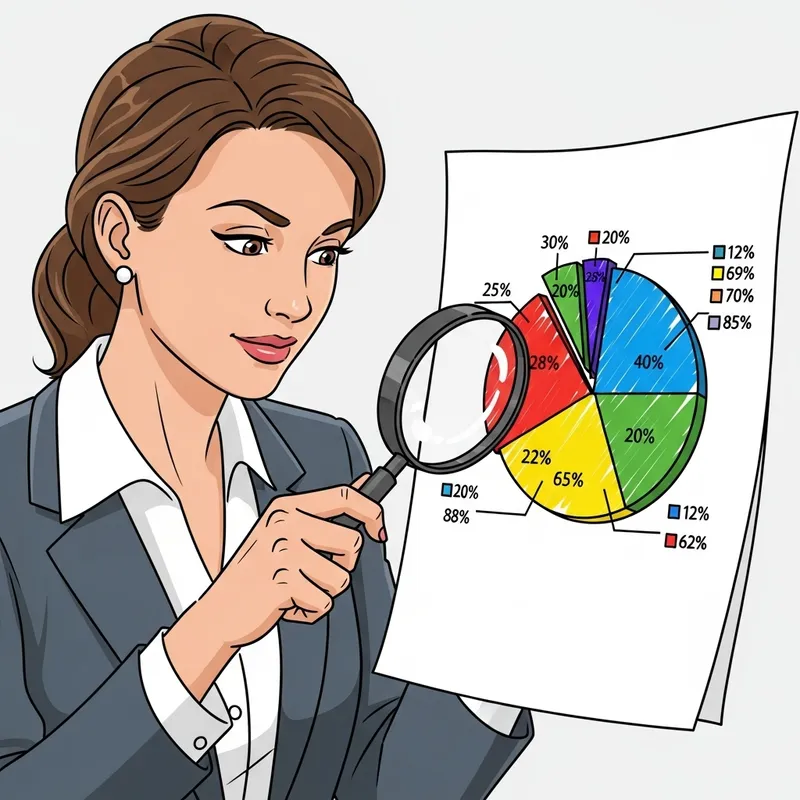 Clipart of Person Analyzing Pie Chart with Magnifying Glass