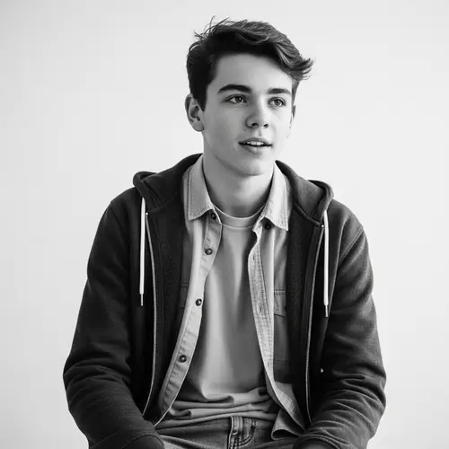 High-Quality Greyscale Teen Student Photo | School Attire