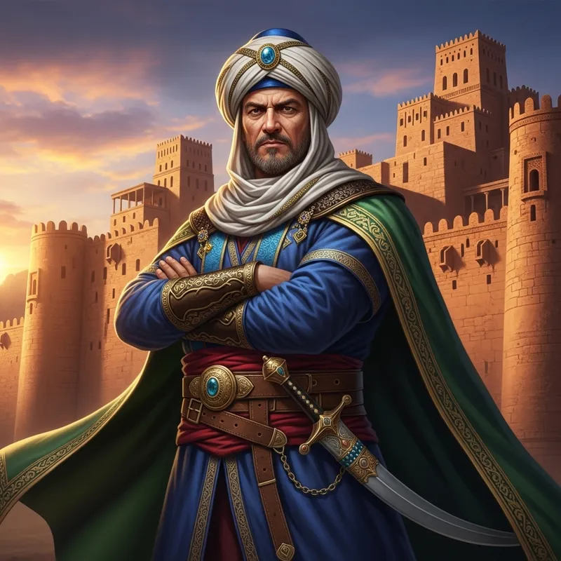 Salahaddin in Traditional Attire at Ancient Castle