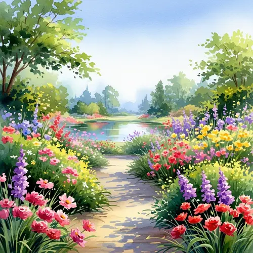 Watercolor Blooms Garden - Vibrant Floral Oasis