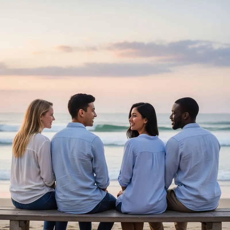 Cute Couples Enjoying Beach Talk | Romantic Seaside Bench Scene