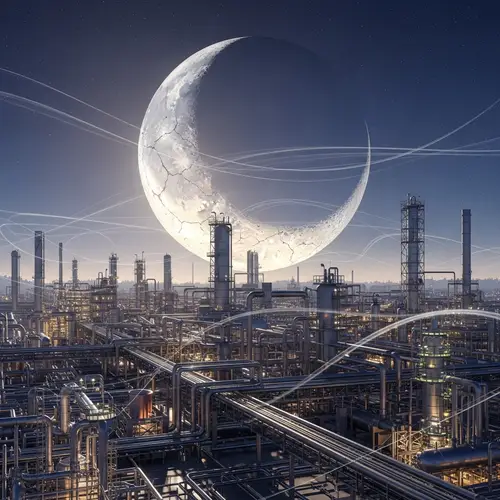 Ethereal Moonlight Over a Metal Refinery Landscape
