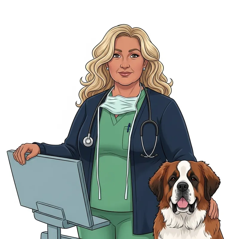 Friendly Nurse with Saint Bernard: A Heartwarming Portrait