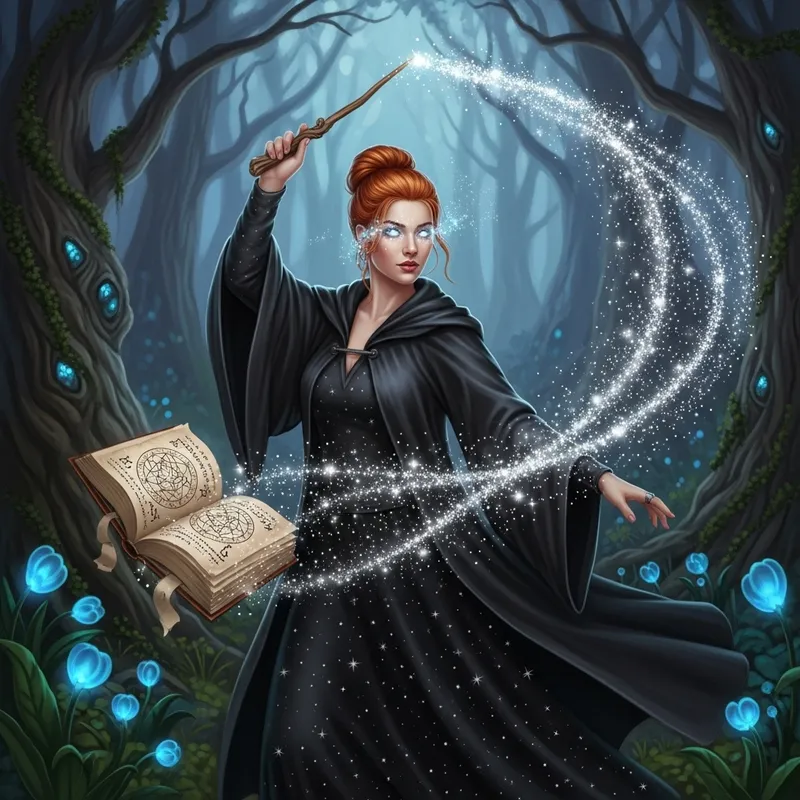 Enchanting Witch Casting a Spell in the Forest
